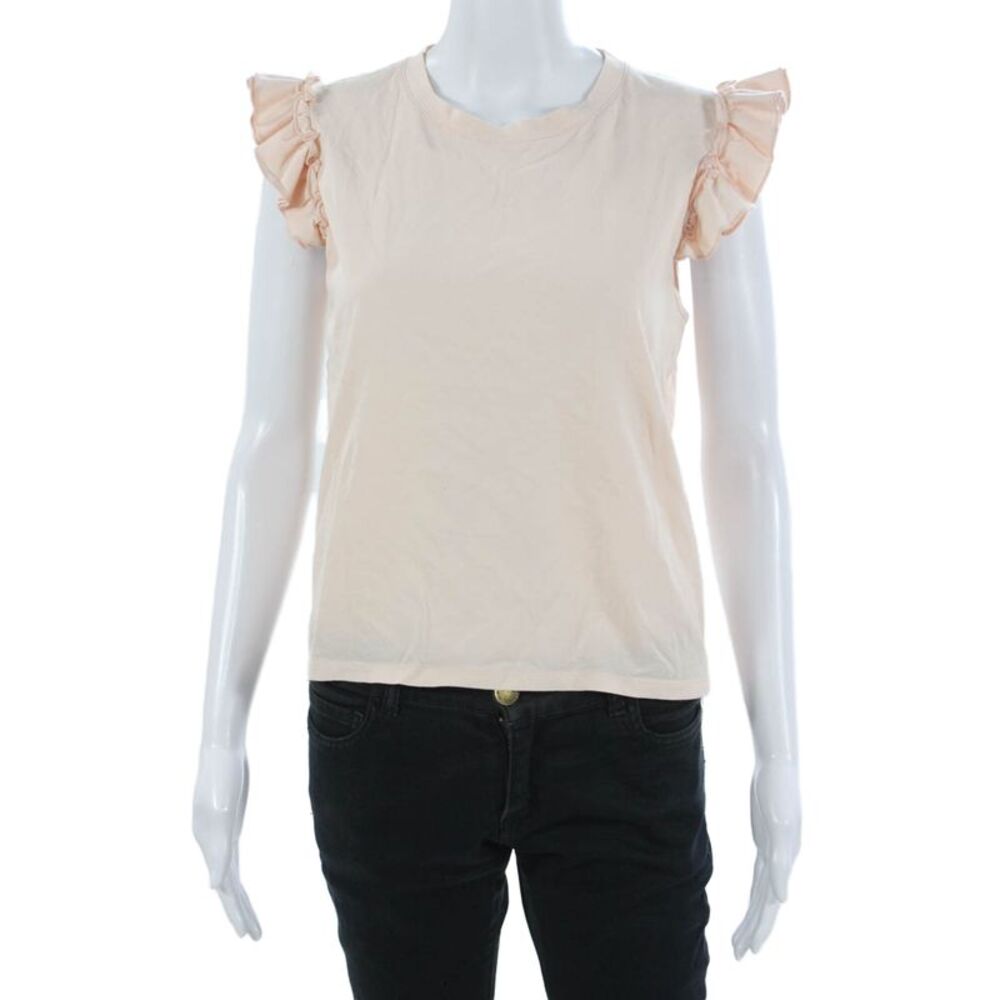 Kule Womens Basic Beige Organic Cotton Crewneck Short Sleeve T-Shirt Size L